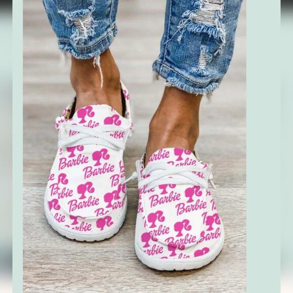 Barbie Shoes - Hot Pink and White Barbie Canvas Slip On Sneakers